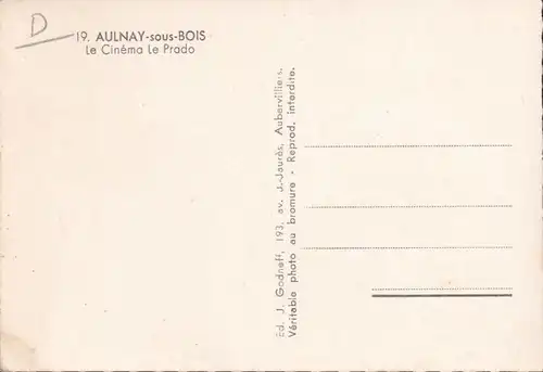 CP Aulnay sous Bois, Le Cinéma, Le Prado, ungelaufen