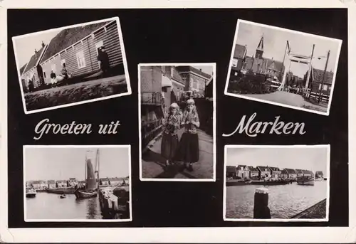 AK Groeten uit Marken, Hafen, Schiffe, Häuser, gelaufen 1959