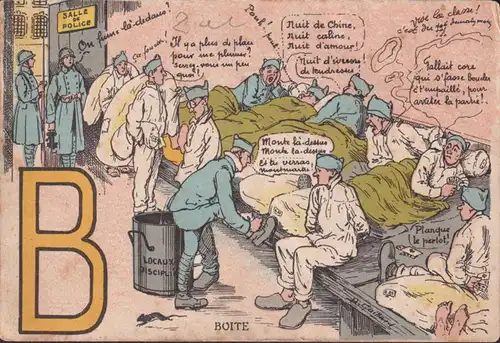 CPA Carte Alphabet, Boite, Salle de Police, ungelaufen