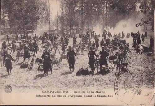 CPA Champagne 1914, Bataille Marne Infanterie au sud de l Argonne avant le branle bas, gelaufen