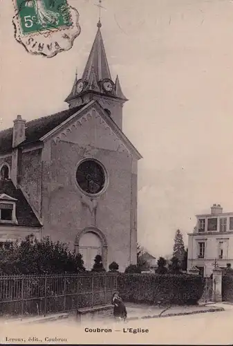 CPA Coubron, L Eglise, couru en 1908