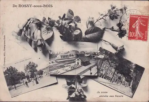 CPA Rosny, Rue Carnot, La Mairie, Rue de Noisy, gelaufen 1909