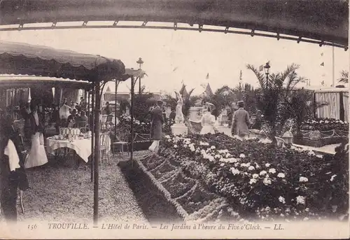 CPA Trouville, L Hôtel de Paris, Les jardins à l heure du Five o Clock, gelaufen 190?