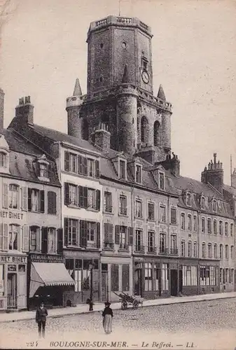 CPA Boulogne sur Mer, Le Beffroi, Cremerie Nouvelle, en cours d'exécution 1923