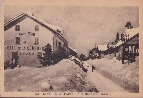 CPA Bellegarde sur Valse, Le Col de La Faucille en Hiver, Hôtel, Restaurant, incurvé