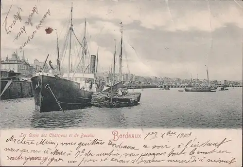 CPA Bordeaux, Les Quais des Chartrons et de Bacalan, couru en 1909