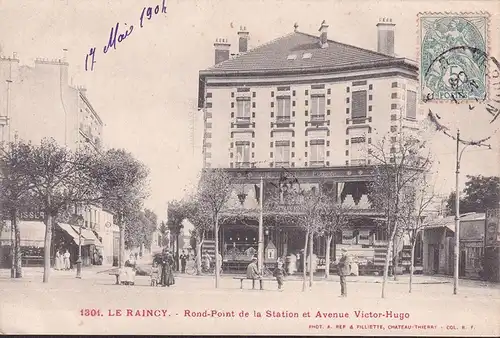 CPA Le Raincy, Rond Point de la Station et Avenue Victor Hugo, Felix Potin, gelaufen 1904