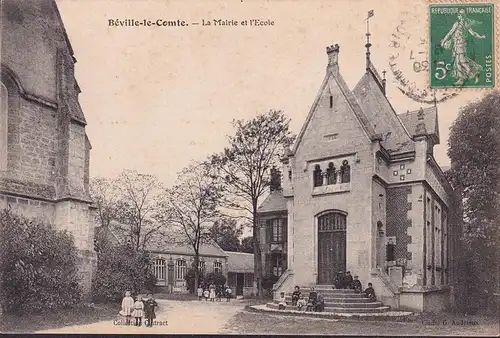CPA Beville le Comte, La Mairie et l Ecole, gelaufen 1915