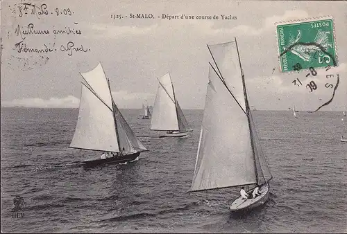 CPA St. Malo, Depart d une course de Yachts, gelaufen 1909