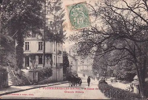 CPA Plombieres les Bains, Avenue de la Gare, Grands Hotels, gelaufen 1907