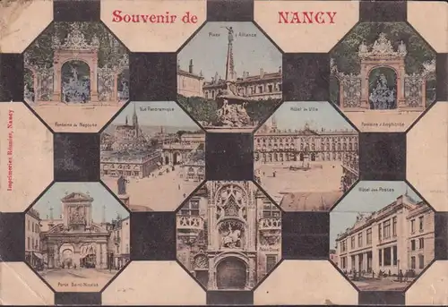 CPA Souvenir de Nancy, Place d Alliance, Hotel de Ville, Porte Saint Nicolas, gelaufen 1906