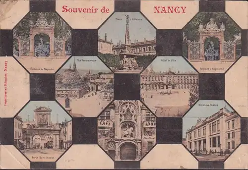 CPA Souvenir de Nancy, Place d'Alliance, Hôtel de Ville, Porte Saint Nicolas, couru en 1906
