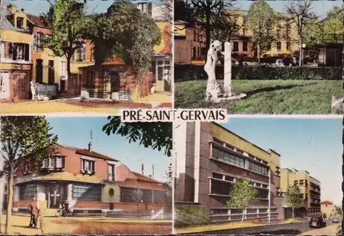 CP Le Pre Saint Gervais, La Poste, La Mairie, Les Ecoles, gelaufen 1957
