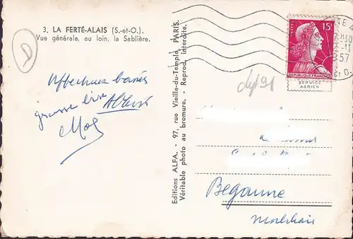 CP La Ferte Alais, Vue generale, au loin, la Sabliere, gelaufen 1957