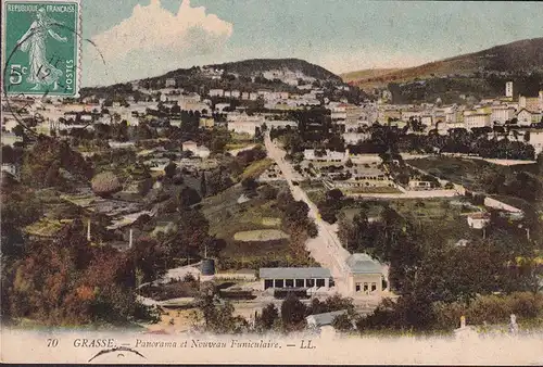 CPA Grasse, Panorama et Nouveau Funiculaire, gelaufen 1911