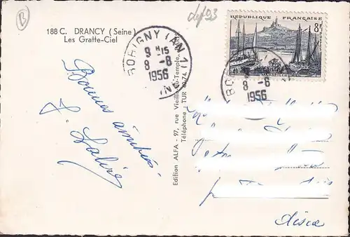 CPA Drancy, Les Gratte Ciel, gelaufen 1956