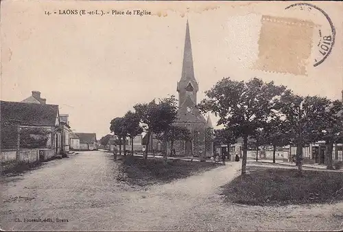 CPA Laons, Place de l'Eglise, courue en 1909