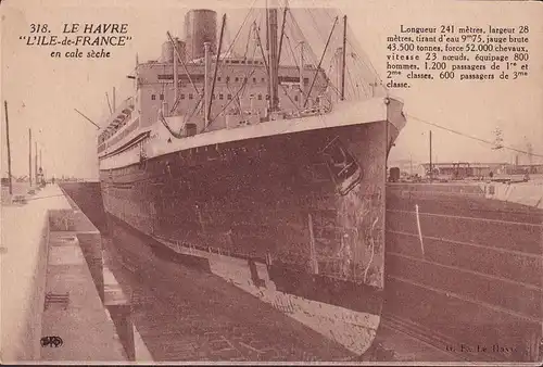 CPA Le Havre, L Ile de France en cale seche, ungelaufen