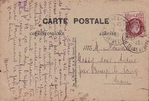 CPA Beaumont sur Oise, Descente de la Cavee, gelaufen 1943