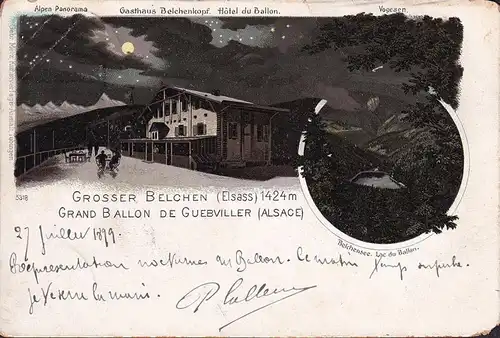 AK Großer Belchen, Gasthaus Belchenkopf, Belchensee, gelaufen 1899