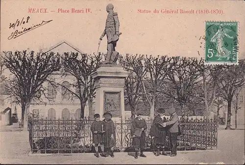 CPA Meaux, Statue du General Raouilt, gelaufen 1918