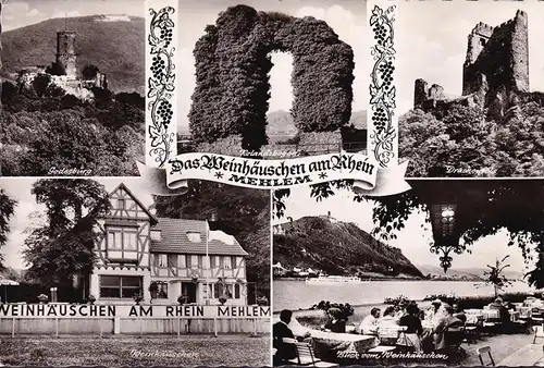 AK Mehlem, Restaurant und Hotel Weinhäuschen, Rolandsbogen, Drachenfels, gelaufen 1963