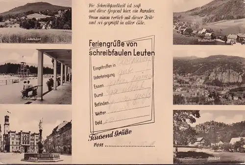 AK Sachsen, Fereingrüße, Lückendorf, Zittau, Jonsdorf, , gelaufen 1957