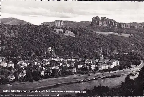 AK Bad Schandau mit Falkenstein und Schrammsteinen, ungelaufen