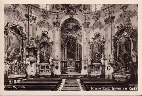 AK Ettal, Inneres der Kirche, gelaufen 1938