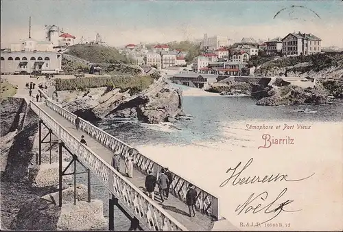 CPA Biarritz, Semaphore et Port Viuex, gelaufen 1904