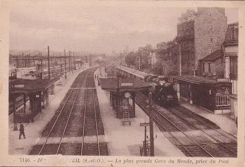 AK Juvisy, La plus grande Gare du Monde, prise du Pont, Locomotive a vapeur, ungelaufen