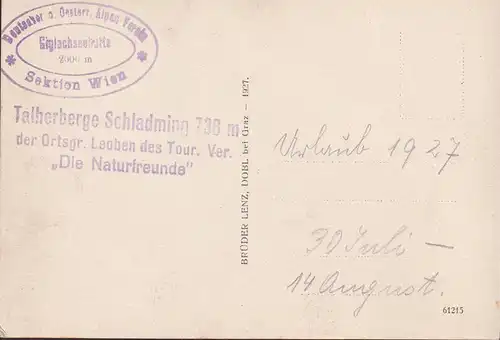 AK Schladming, Gigilachsee Hütte, Schladminger Tauern, ungelaufen-datiert 1927