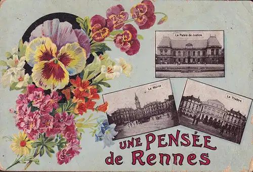 CPA Une Pensee de Rennes, Palais de Justice, La Mairie, Le Theatre, ungelaufen