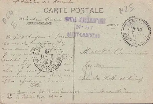 CPA Asasp, Entree du Village, Avenue d Orloron, Hopital Complementaire No. 57, gelaufen 1918