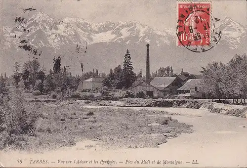 CPA Tarbes, Vue sur L Adour et les Pyrenees, Tuileirie, gelaufen 1912