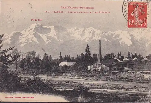 CPA Tarbes, Vue sur L Adour et les Pyrenees, Tuileirie, gelaufen 1910