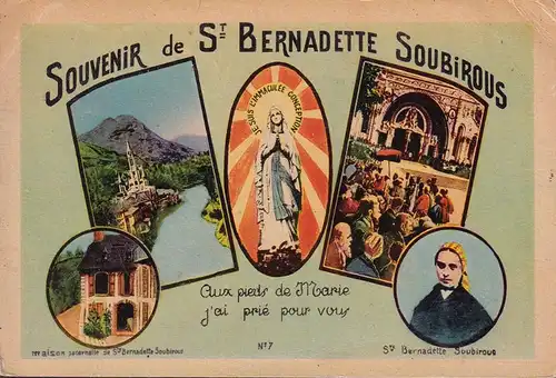 CPA Lourdes, Souvenir de St. Bernadette Soubirous, gelaufen 1948