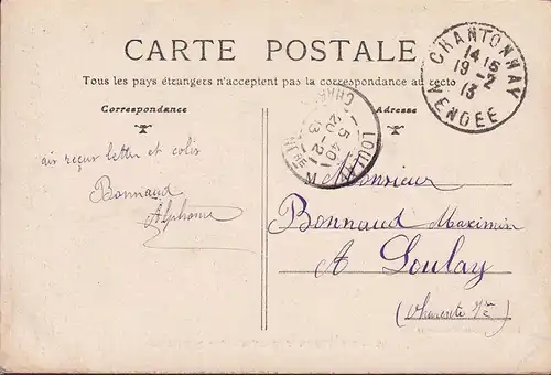 CPA Chantonnay, Rue de Bordeaux, gelaufen 1913