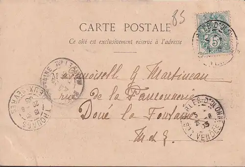 CPA Sables d Olonne, Postes et Telegrphes, Costume du Policeman Sablais, gelaufen 1903