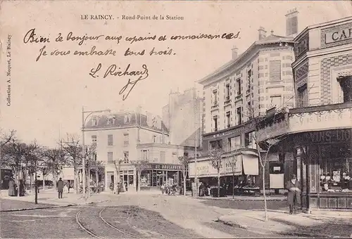 CPA Le Raincy, Rond Point de la Station, Boulangerie, Cafe, gelaufen