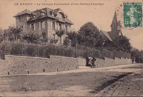 CPA Le Raincy, Le Temple et Protestant et les Petites Familles, gelaufen