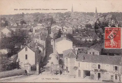 AK Fontenay le Comte, Vue Panoramique, Au Laurier Vert, B. Guyau, gelaufen