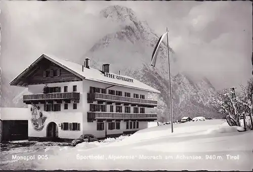 AK Maurach am Achensee, Sporthotel Alpenrose, VW Käfer, ungelaufen