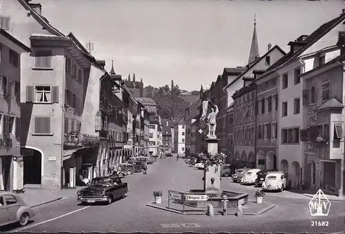 AK Feldkirch, Neustadt, Marktplatz, Tankstelle, VW Käfer, ungelaufen