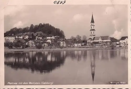 AK Mattsee mit dem Wartstein, Ortsansicht, Kirche, ungelaufen