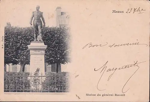 AK Meaux, Statue du General Raoult, gelaufen 1901