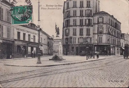 CPA Noisy le Sec, Place Jeanne d Arc, Restaurant, Cafe, Billard, gelaufen