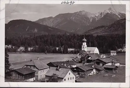 AK Oberleutasch, Kirche, Ortsansicht, Reitherspitze, ungelaufen