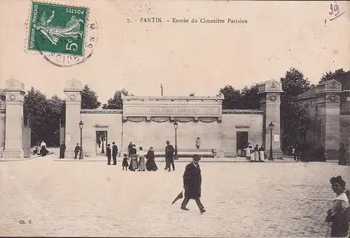 AK Pantin, Entree du Cimetiere Parisien, gelaufen 1907