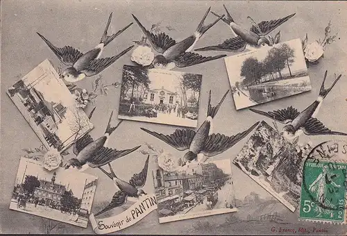 AK Souvenir de Pantin, La Mairie, La Gare, La Salle, ungelaufen